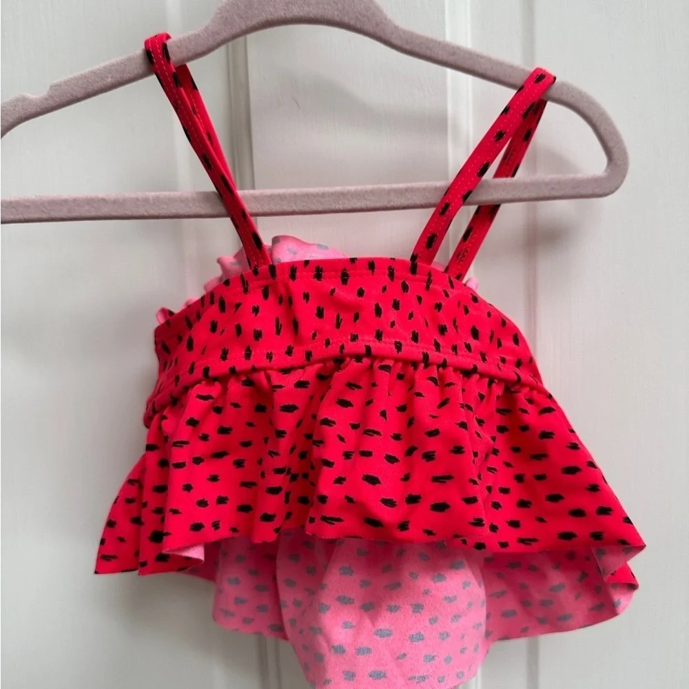 NWOT Okie Dokie 2T Red & Black Girls Watermelon Seed Bikini Bathingsuit Top